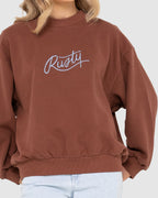WOMENS RUSTY SCRIPT OVERSIZE CREW NECK FLEECE