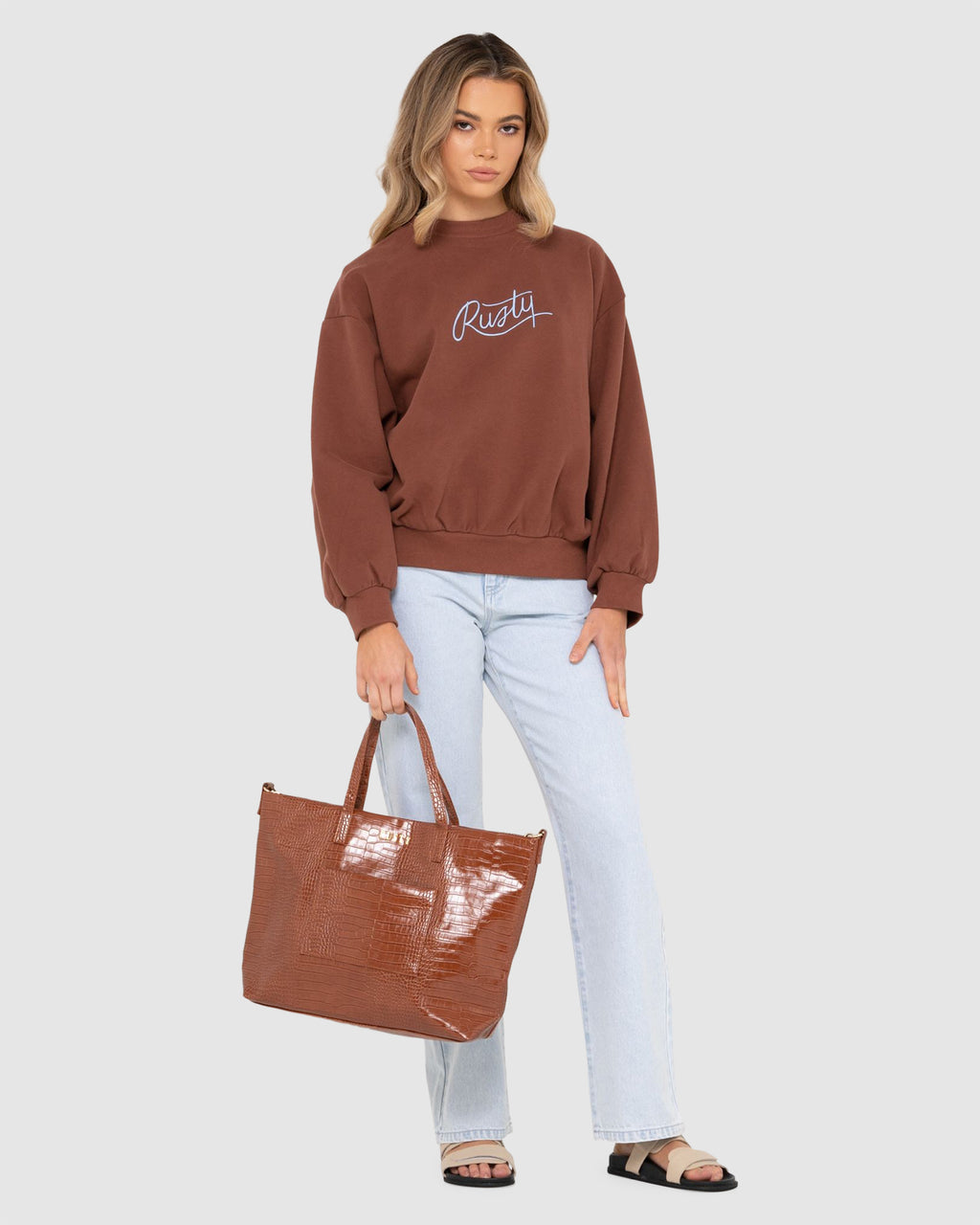 WOMENS RUSTY SCRIPT OVERSIZE CREW NECK FLEECE