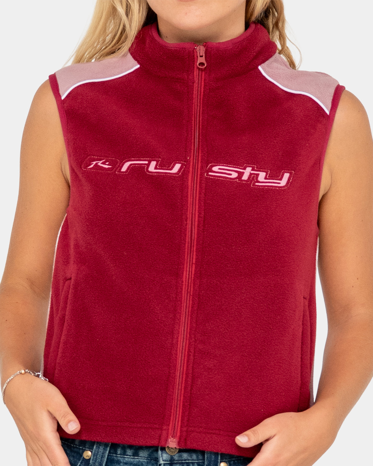 Rusty Womens Mr Cool Polar Fleece Vest - CRANBERRY - Surf Dive 'n Ski