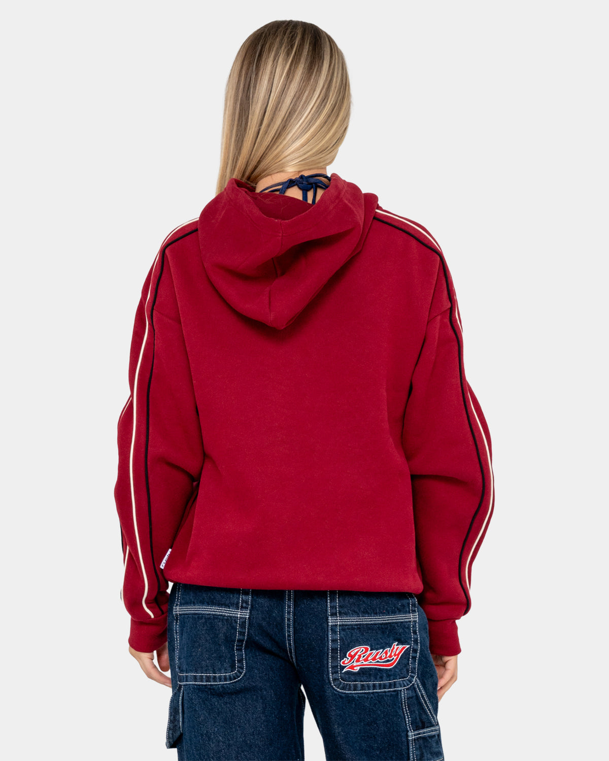Womens Red Raw Archival Oversized Pullover Hoodie