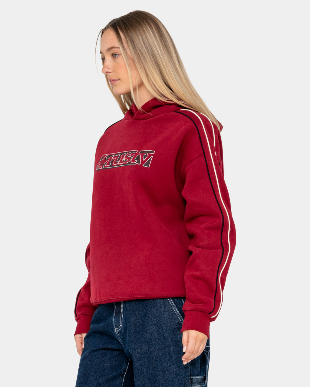 Womens Red Raw Archival Oversized Pullover Hoodie