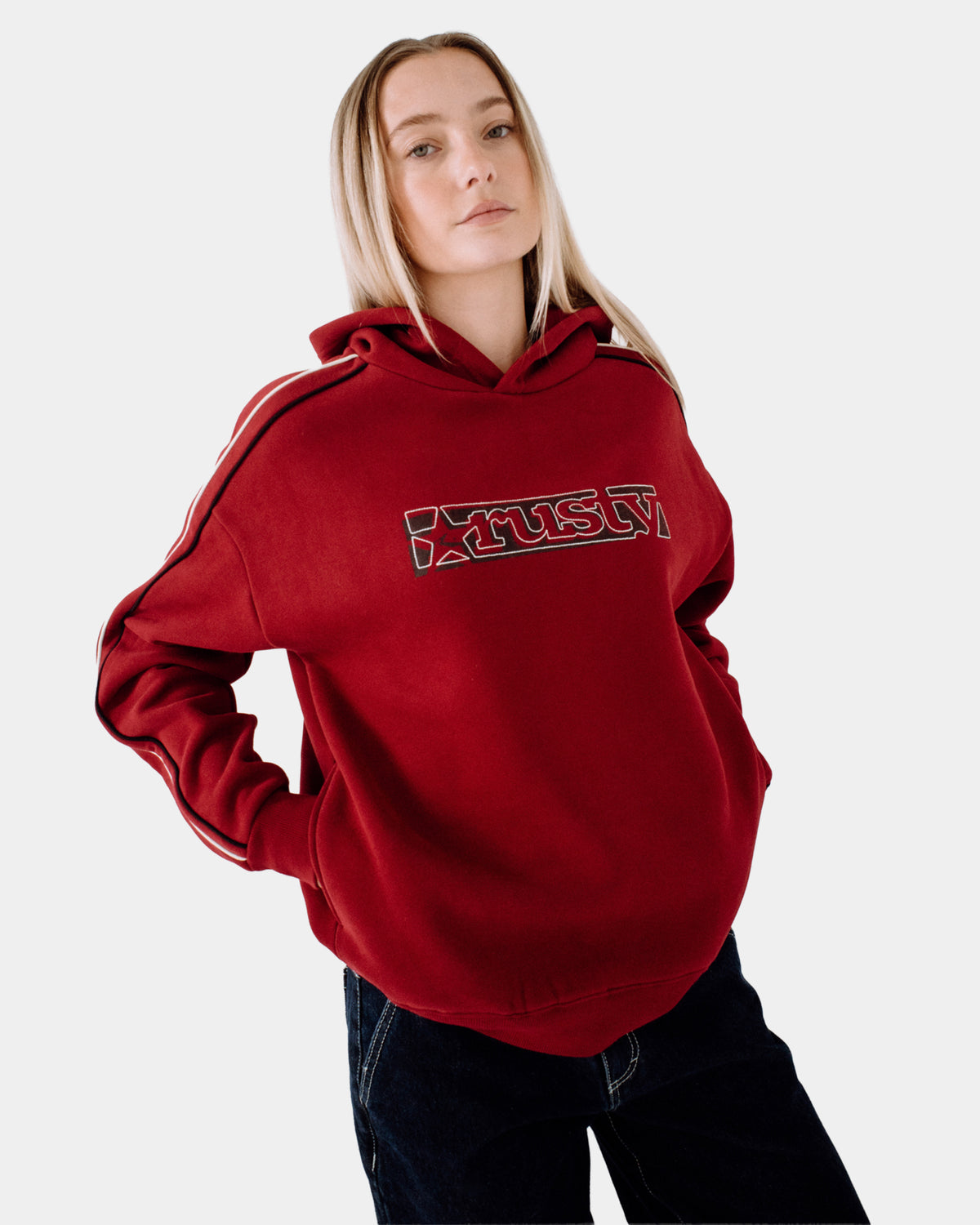 Womens Red Raw Archival Oversized Pullover Hoodie