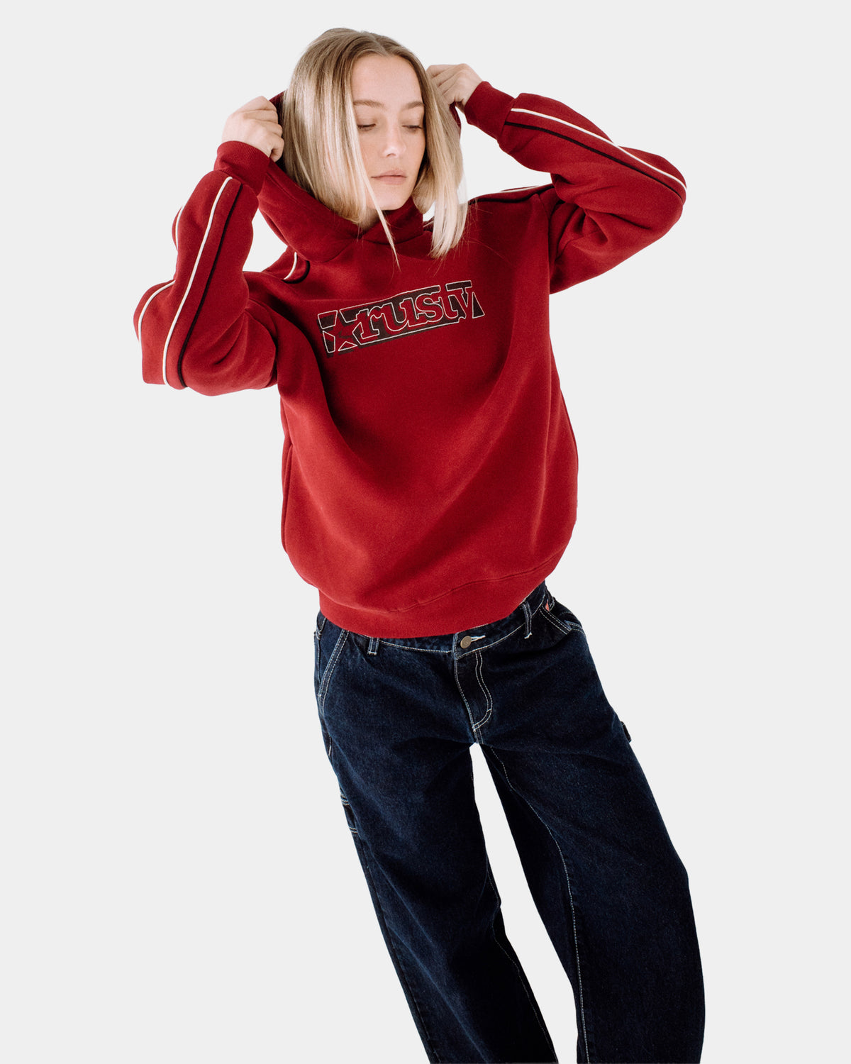 Womens Red Raw Archival Oversized Pullover Hoodie