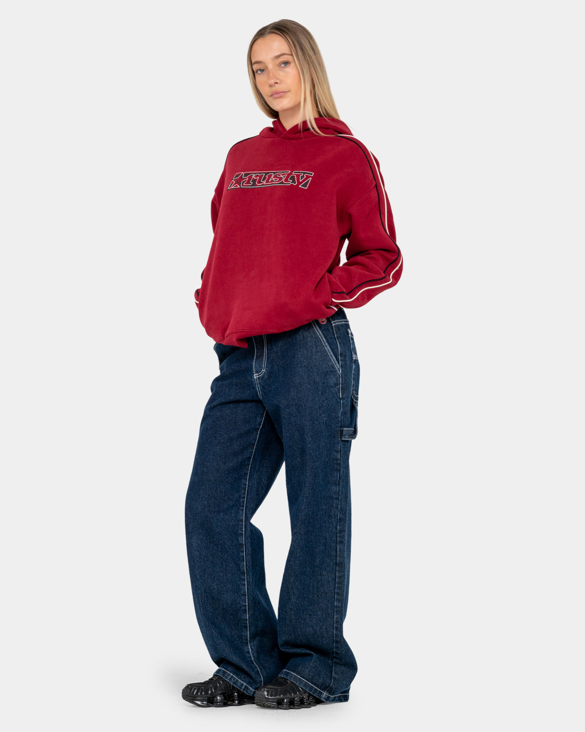 Womens Red Raw Archival Oversized Pullover Hoodie