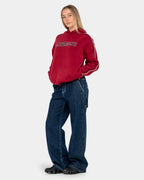 Womens Red Raw Archival Oversized Pullover Hoodie
