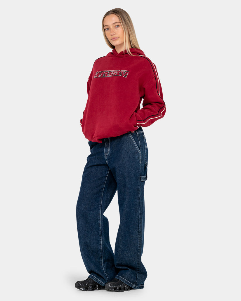 Womens Red Raw Archival Oversized Pullover Hoodie