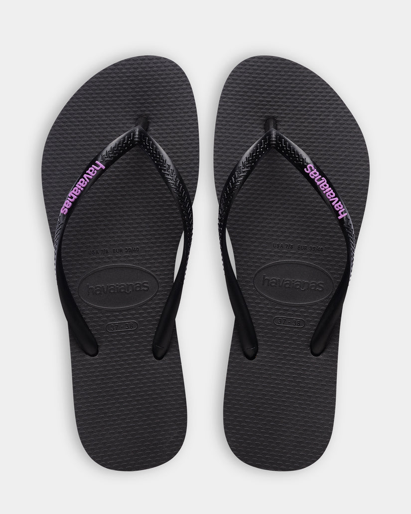 Womens Slim Rubber Logo Thongs