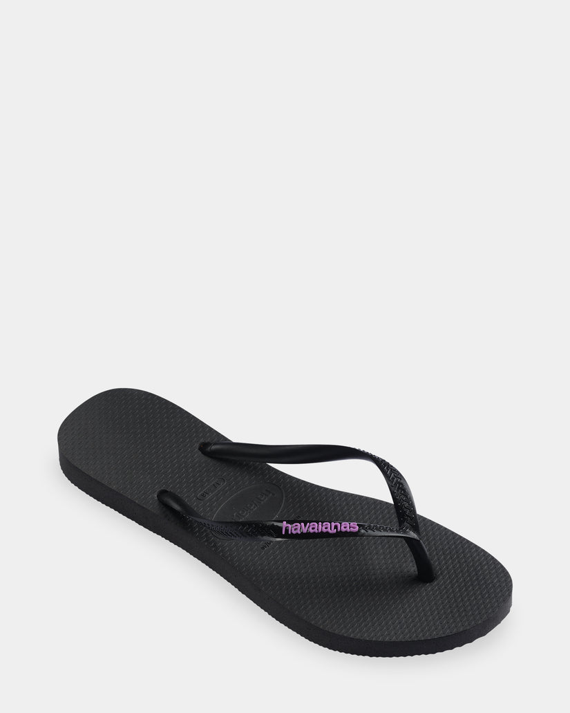 Womens Slim Rubber Logo Thongs