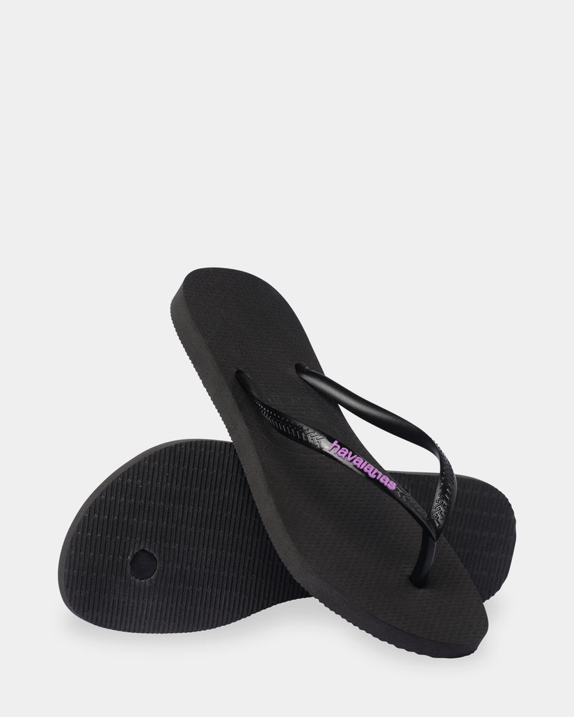 Womens Slim Rubber Logo Thongs