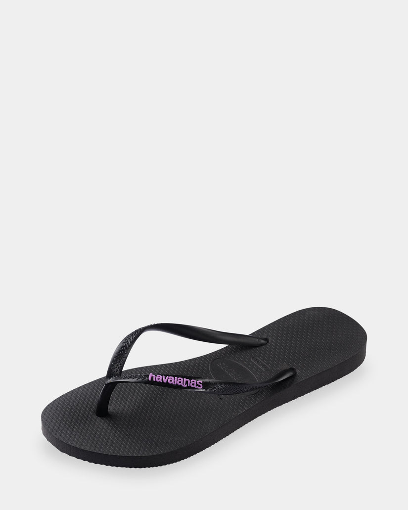 Womens Slim Rubber Logo Thongs