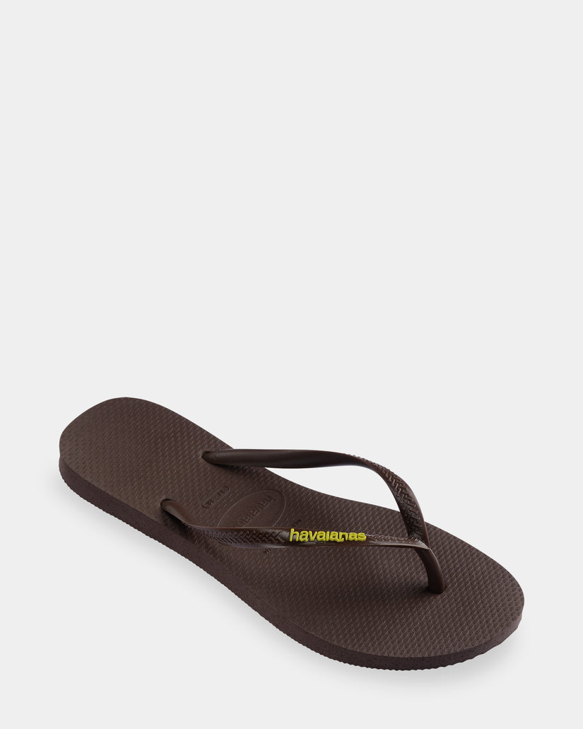 Womens Slim Rubber Logo Thongs