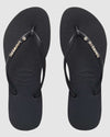 WOMENS SLIM METAL LOGO CRYSTAL THONGS