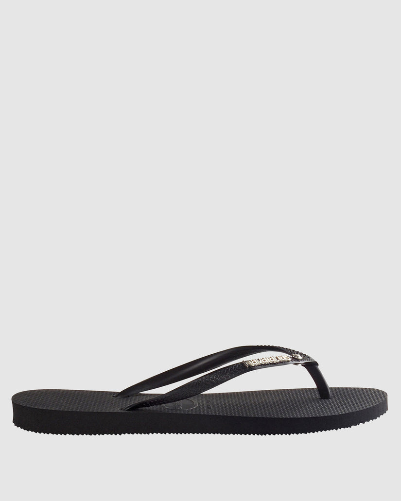 WOMENS SLIM METAL LOGO CRYSTAL THONGS