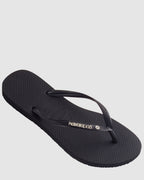 Womens Slim Metal Logo Crystal Thongs