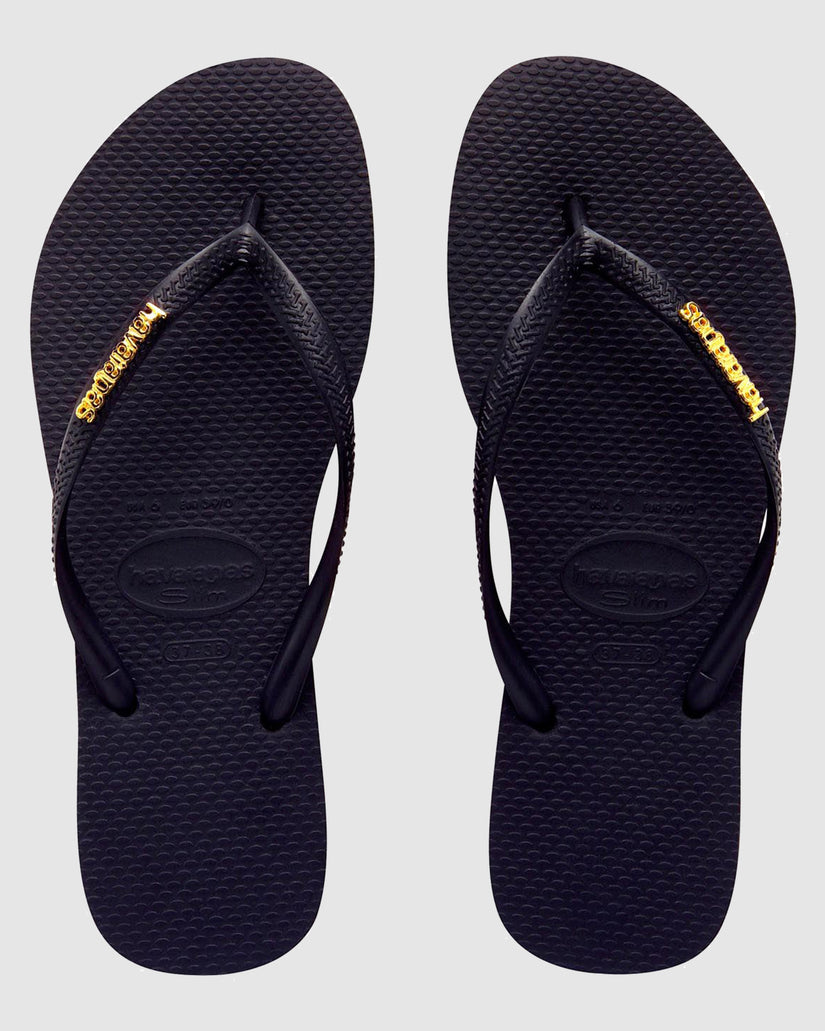 WOMENS SLIM METAL LOGO THONGS