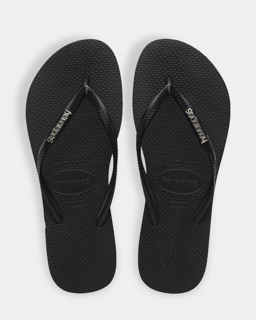 Womens Slim Metal Logo Thongs