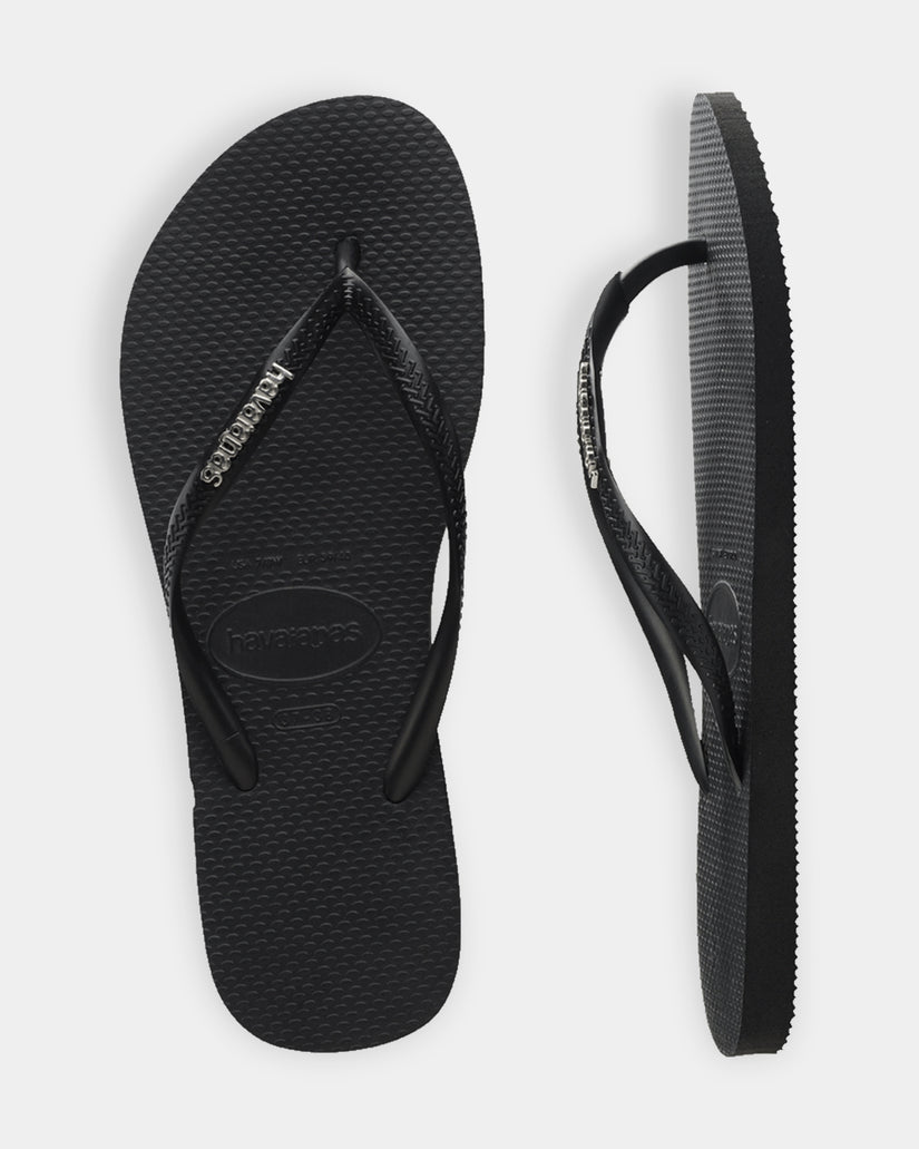 Womens Slim Metal Logo Thongs