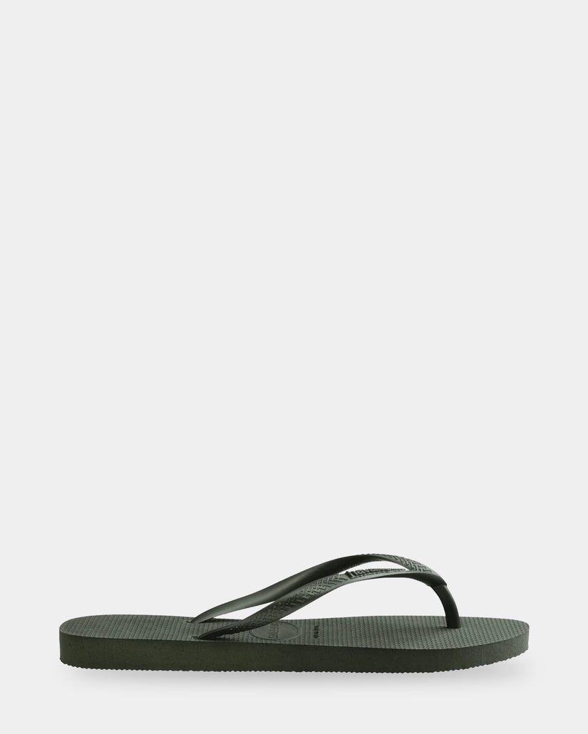 Womens Slim Metallic Green Olive Thongs