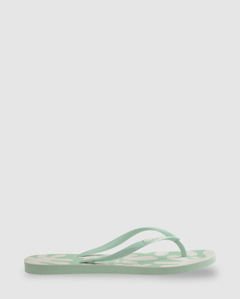 WOMENS SLIM CORAL GREEN THONGS