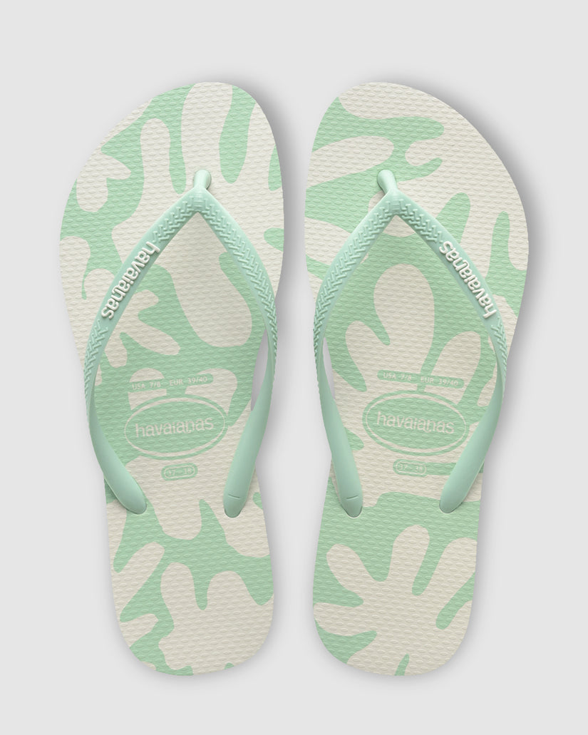 WOMENS SLIM CORAL GREEN THONGS