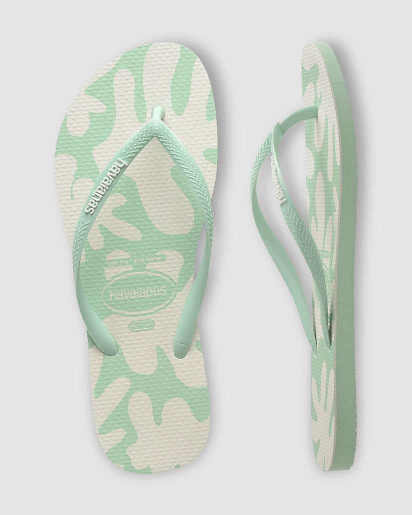 WOMENS SLIM CORAL GREEN THONGS