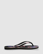 Womens Slim Floral Neon Black Thongs