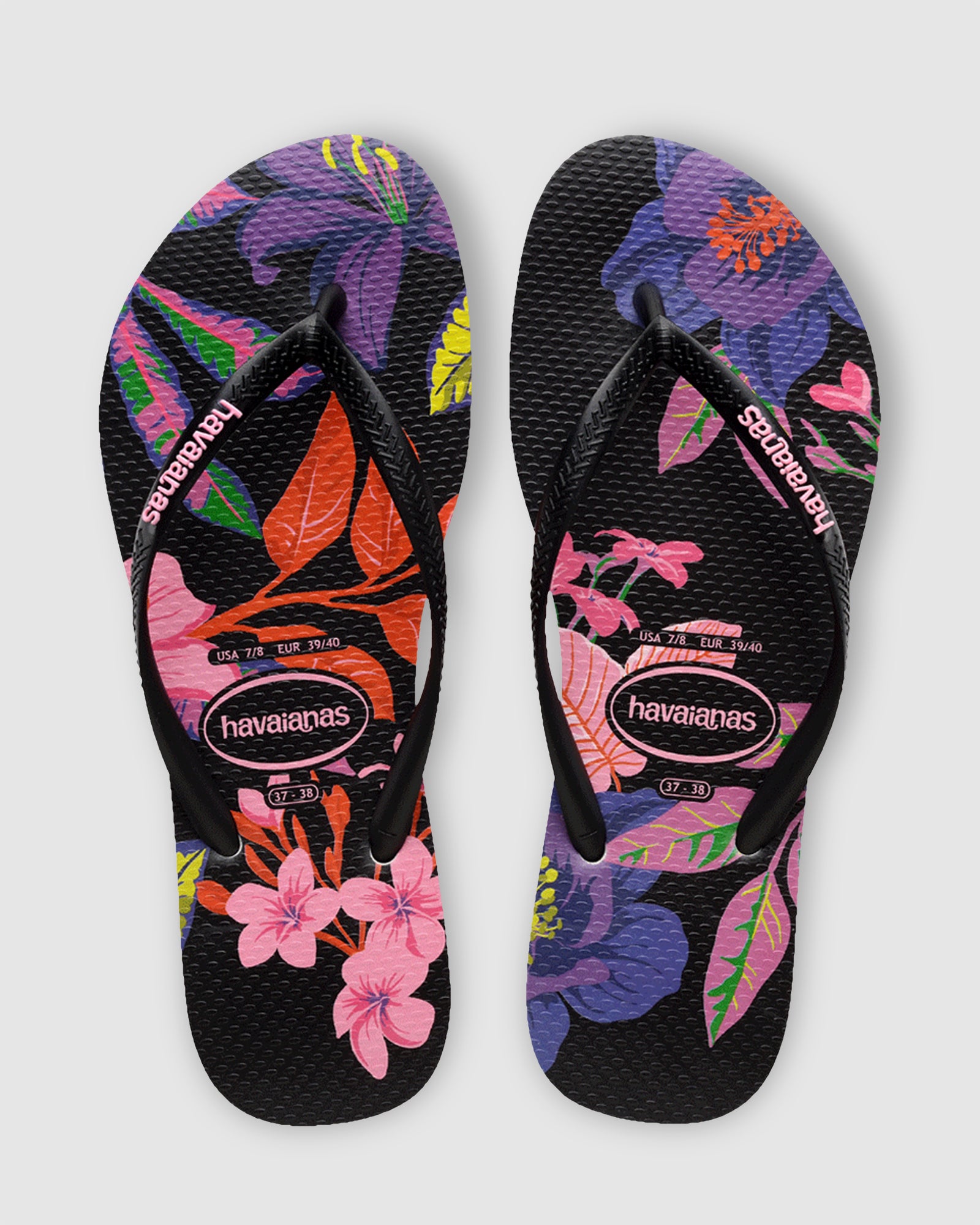 Buy Womens Slim Floral Neon Black Thongs by Havaianas Surf Dive