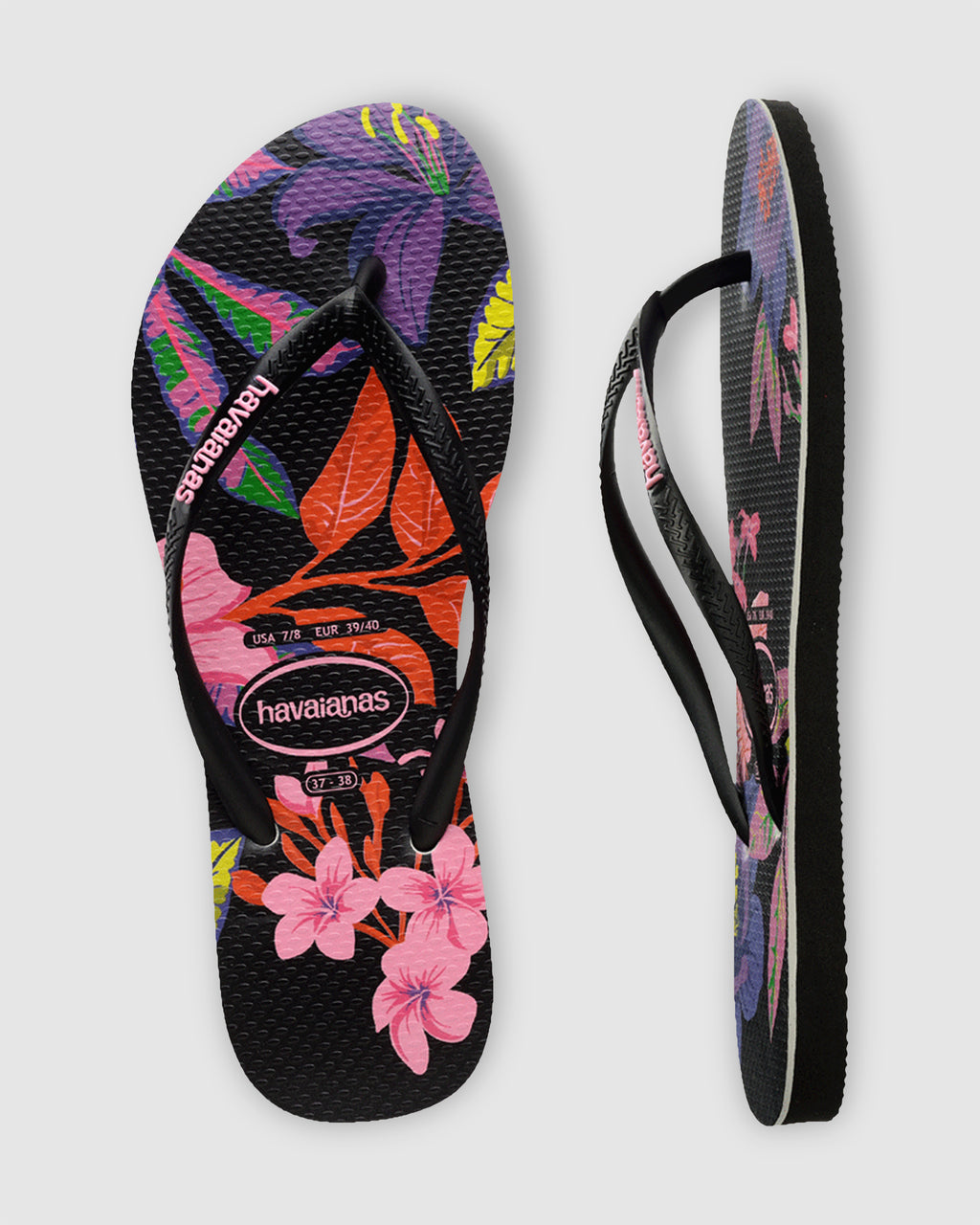 Womens Slim Floral Neon Black Thongs