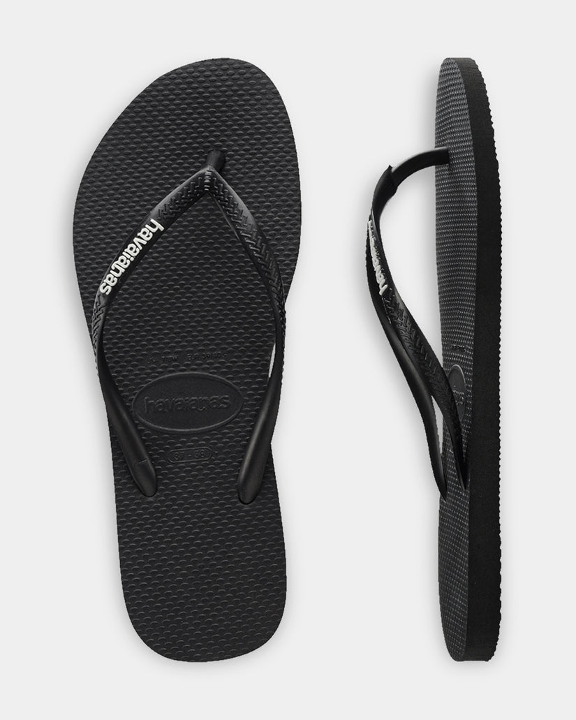 Womens Slim Rubber Logo Thongs