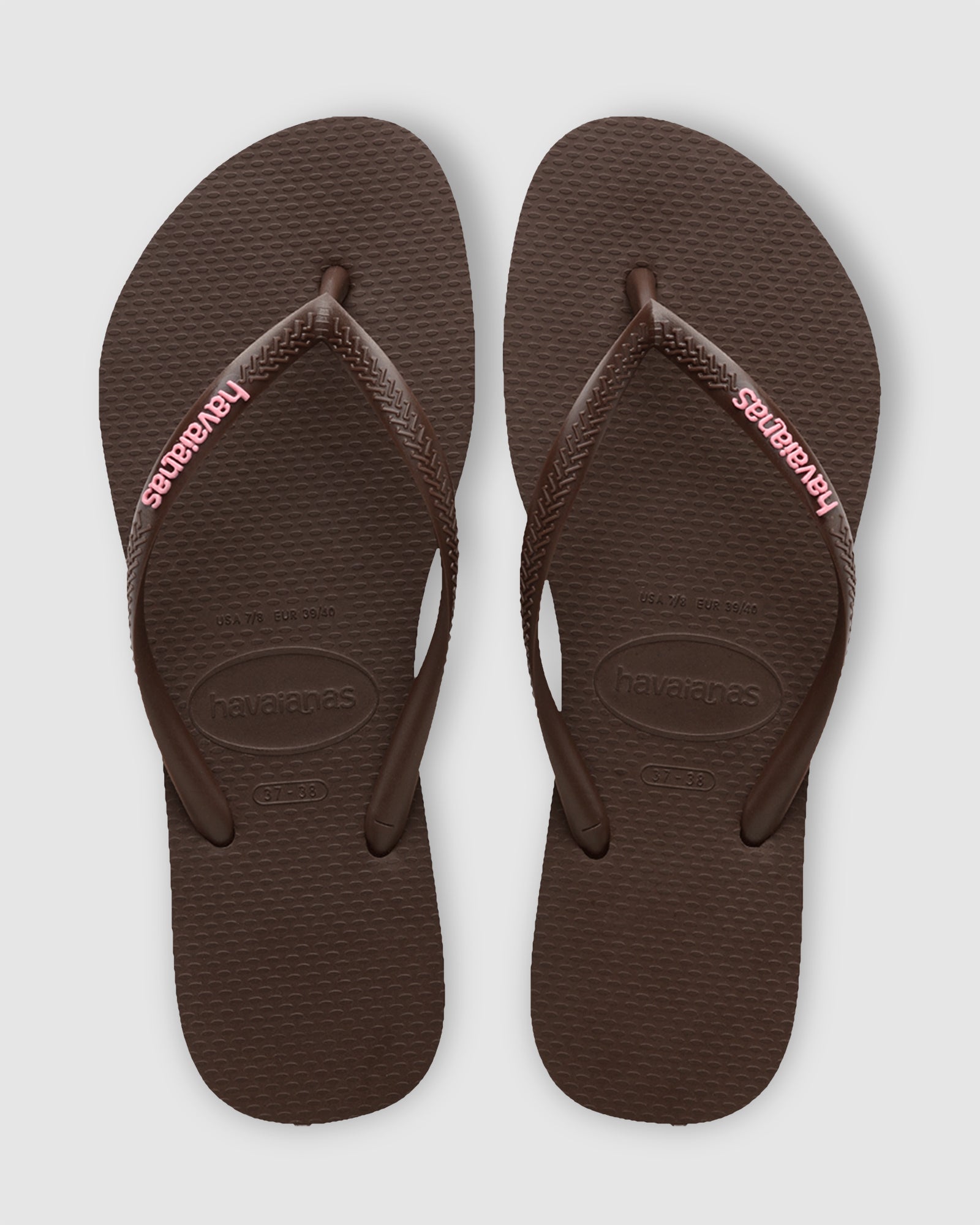 Womens Slim Rubber Logo Thongs BROWN PINK 35/36