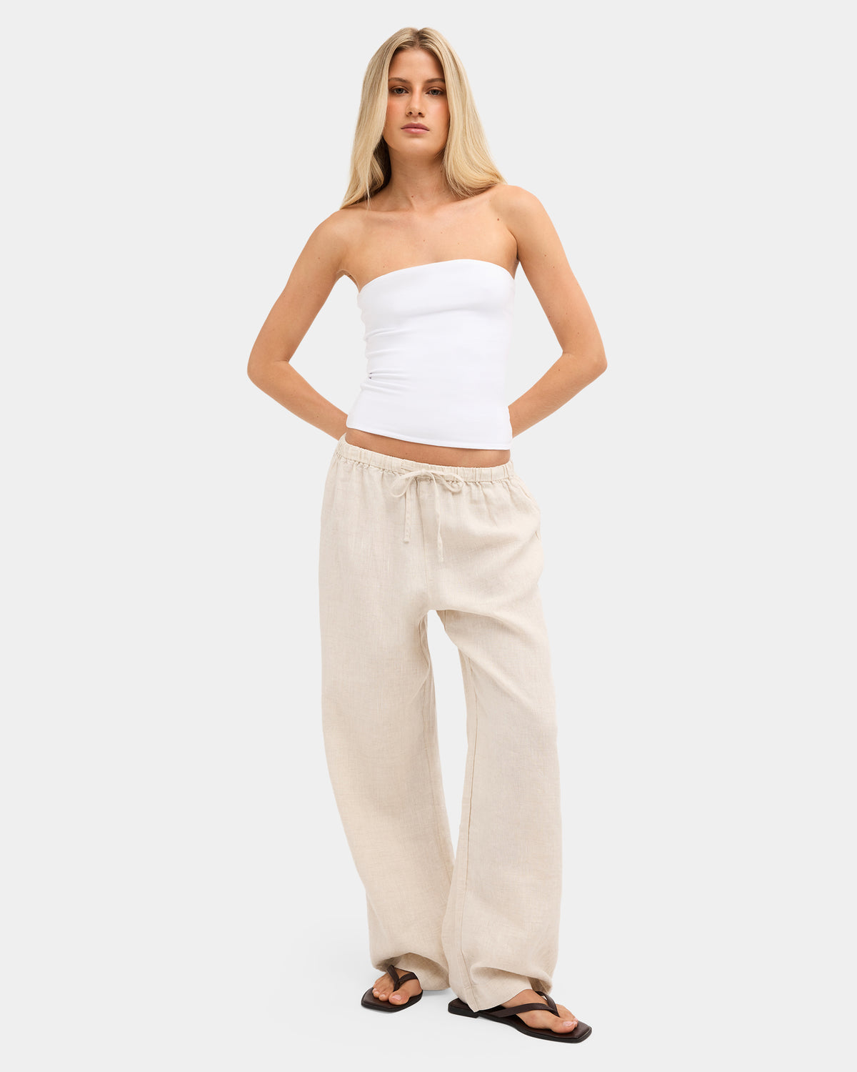 Womens Lynxley Linen Elastic Waist Pants