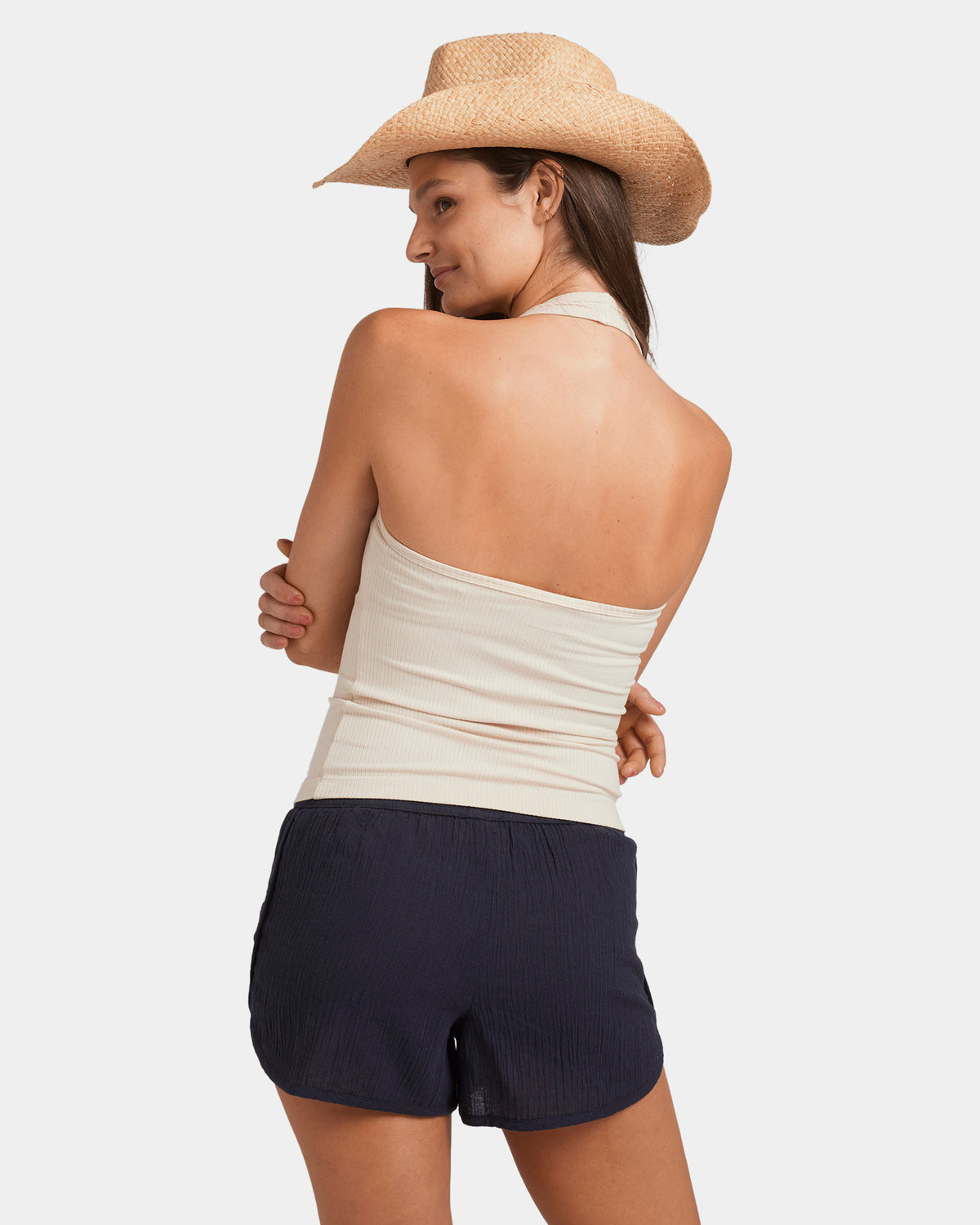 Womens Midi Button Elastic Waist Shorts