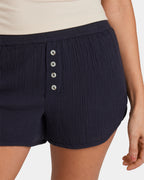 Womens Midi Button Elastic Waist Shorts