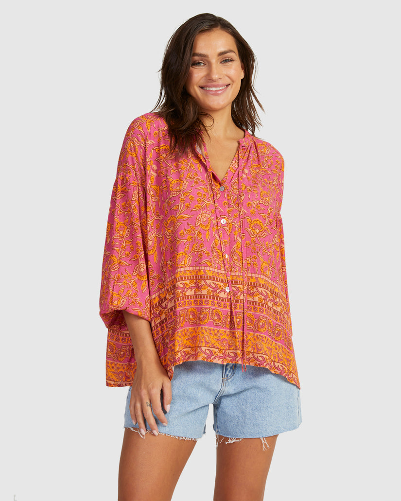 WOMENS BOHO BUTTON THRU TOP