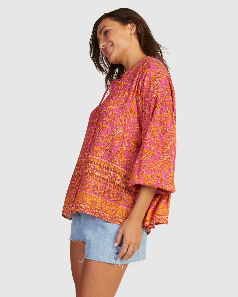 WOMENS BOHO BUTTON THRU TOP