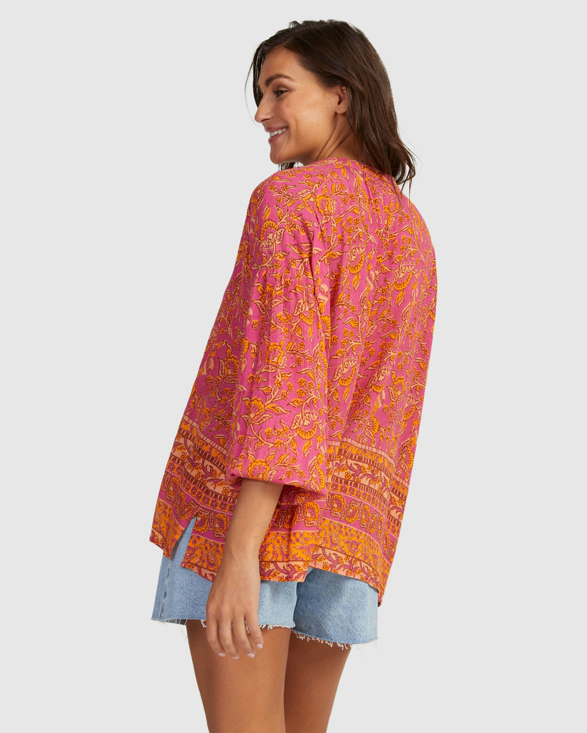 WOMENS BOHO BUTTON THRU TOP