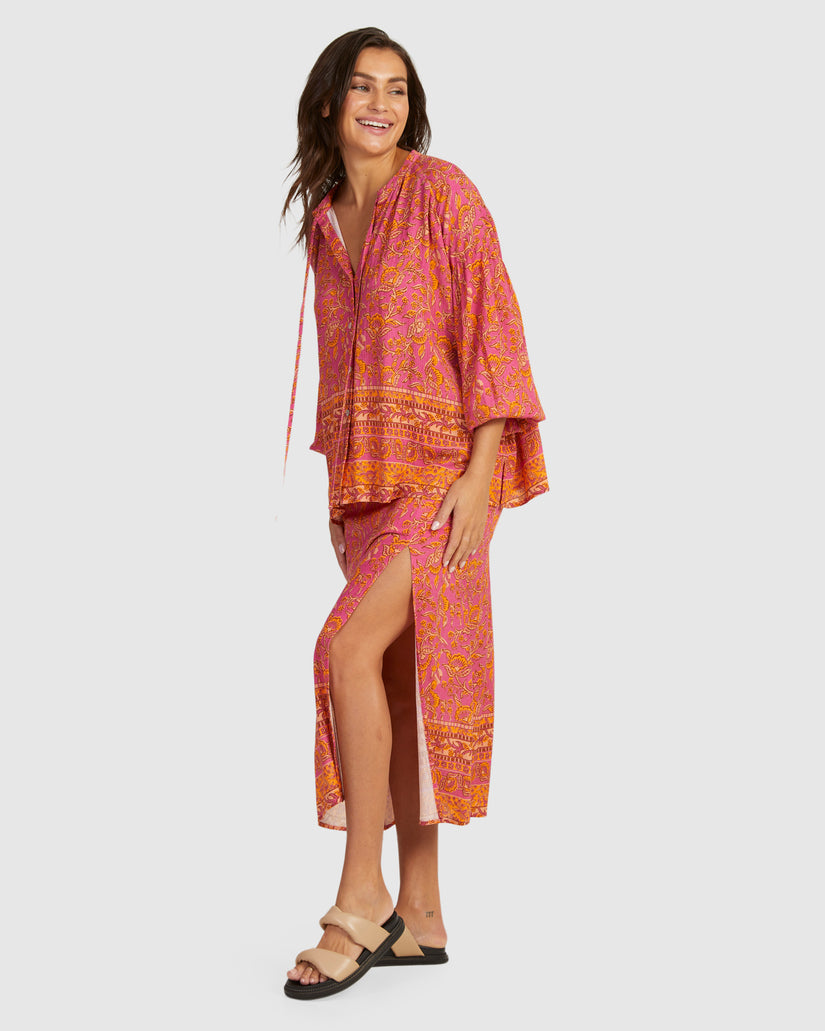 WOMENS BOHO BUTTON THRU TOP
