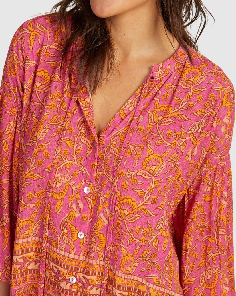 WOMENS BOHO BUTTON THRU TOP