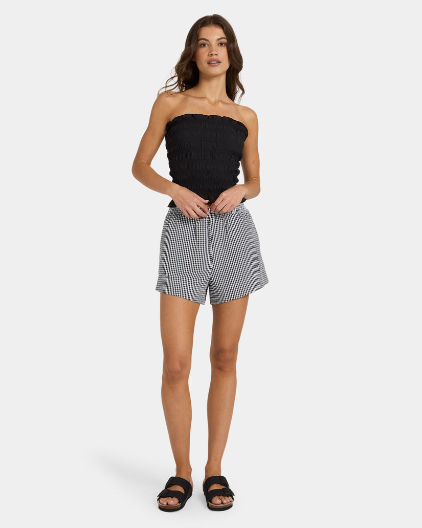 Womens Carnival Check Elastic Waist Shorts