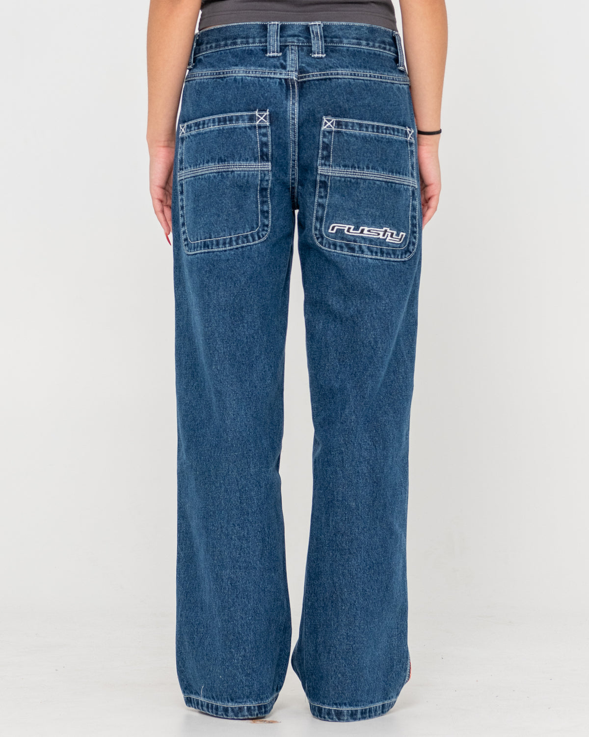 WOMENS FLIP MOMMY LOW RISE WIDE LEG DENIM JEANS