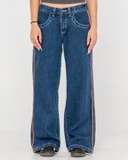 WOMENS FLIP MOMMY LOW RISE WIDE LEG DENIM JEANS