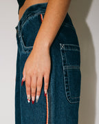 WOMENS FLIP MOMMY LOW RISE WIDE LEG DENIM JEANS