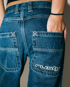WOMENS FLIP MOMMY LOW RISE WIDE LEG DENIM JEANS