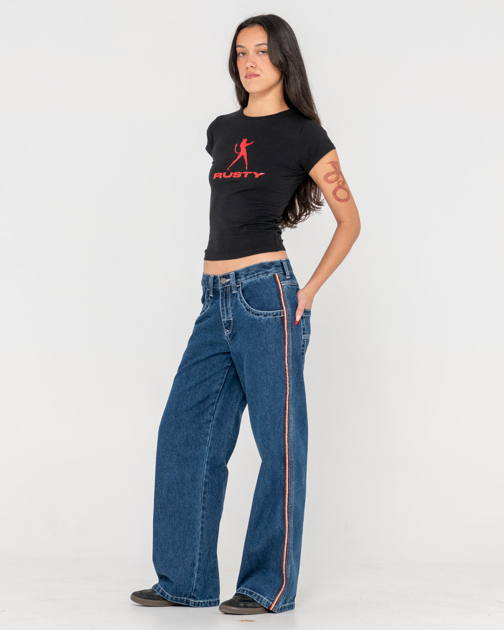 WOMENS FLIP MOMMY LOW RISE WIDE LEG DENIM JEANS