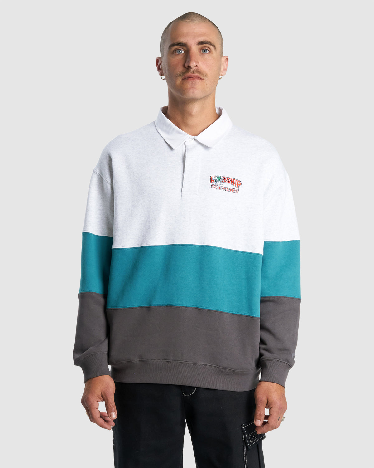 Mens Get Off Paneled Rugby Fleece Jumper
