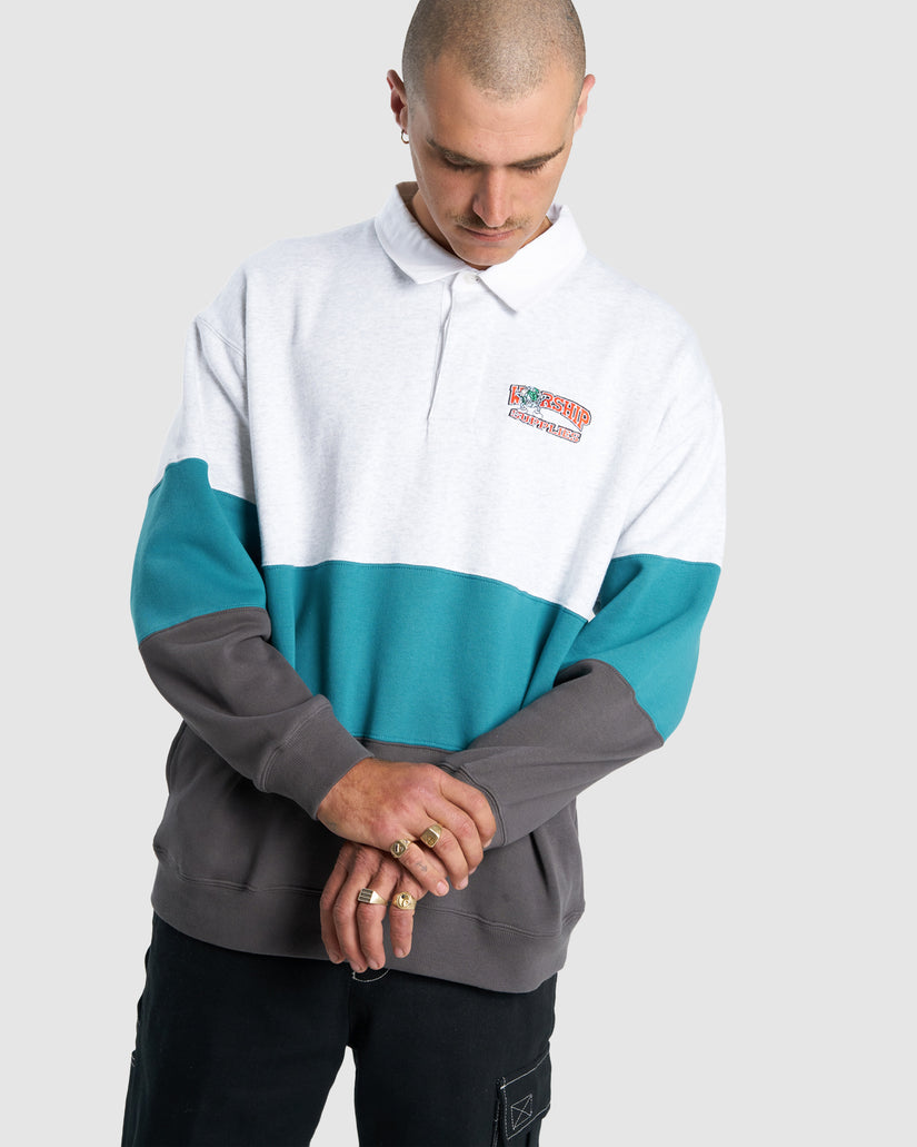 Mens Get Off Paneled Rugby Fleece Jumper