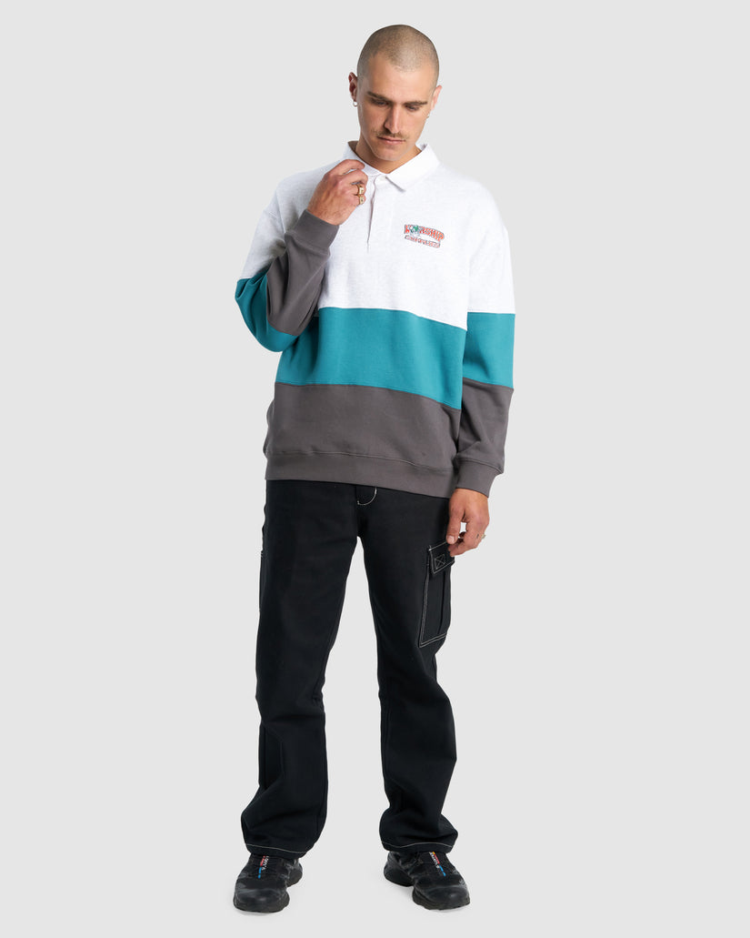 Mens Get Off Paneled Rugby Fleece Jumper