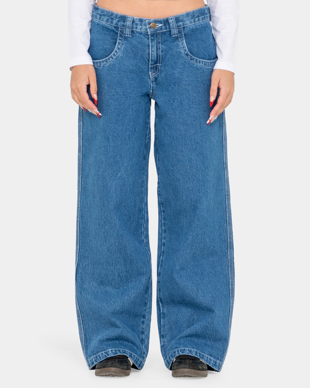 WOMENS FLIP MOMMY LOW RISE TAPELESS DENIM JEANS