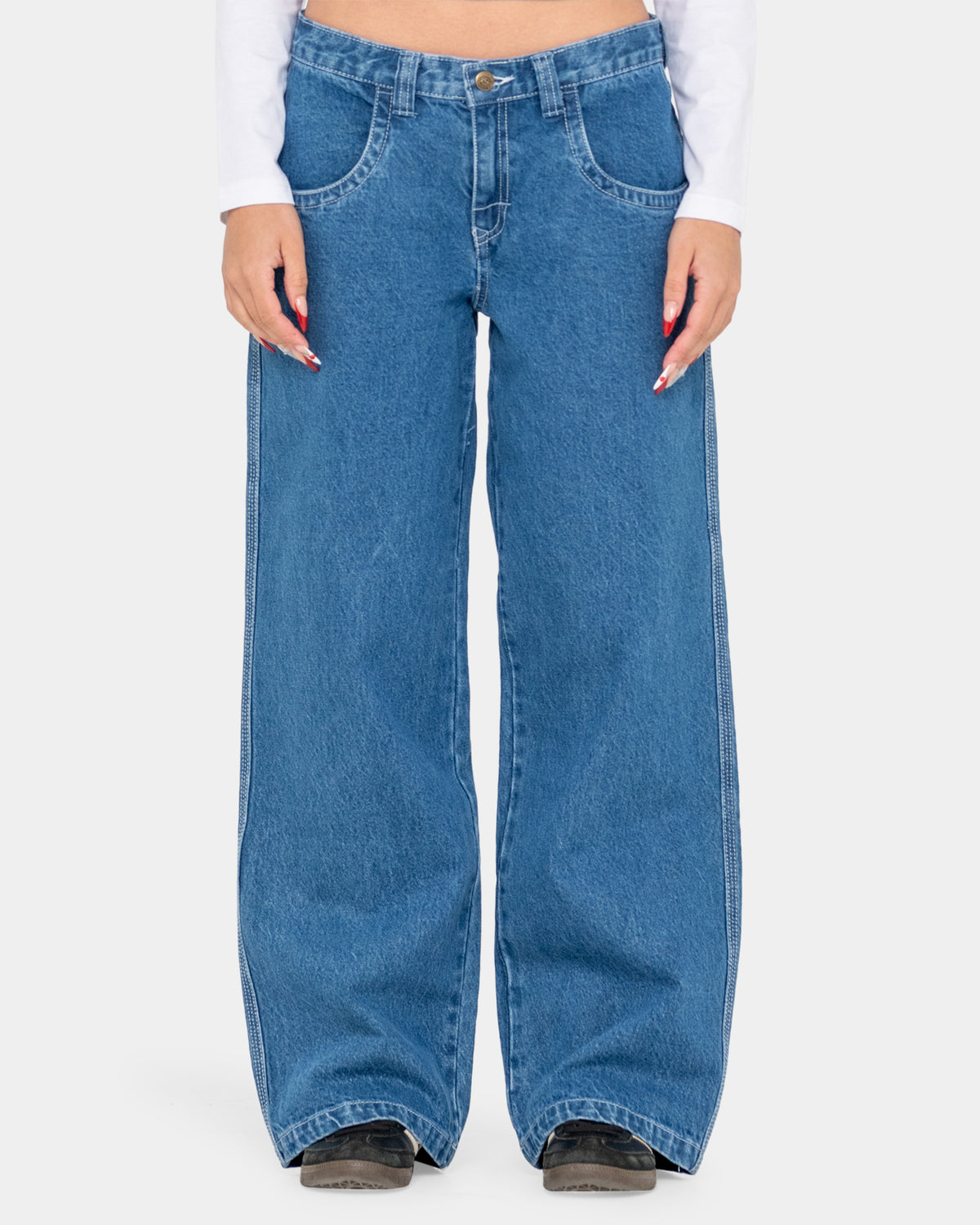 WOMENS FLIP MOMMY LOW RISE TAPELESS DENIM JEANS