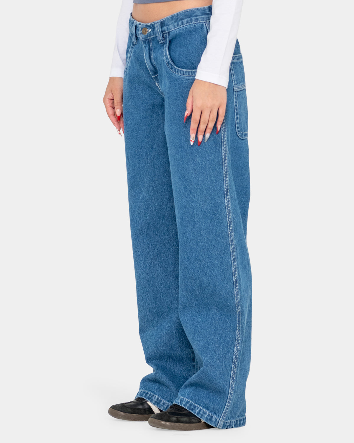 WOMENS FLIP MOMMY LOW RISE TAPELESS DENIM JEANS